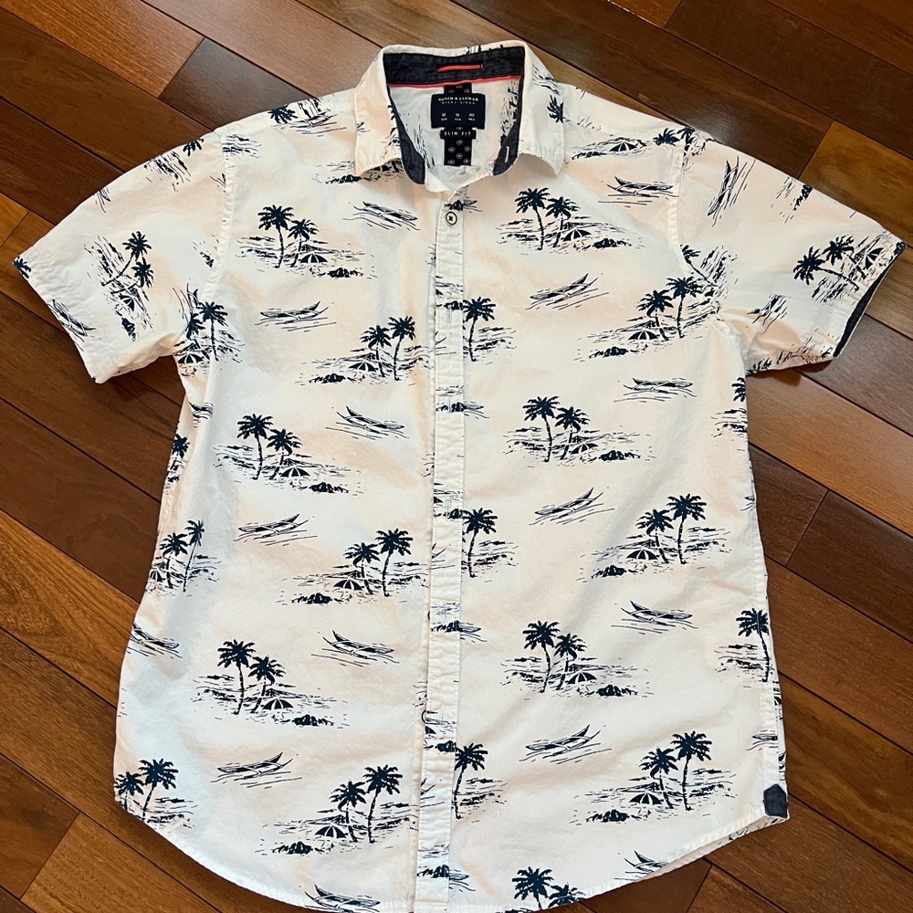 Denim & Flower White and Blue Casual Button Down Shirt